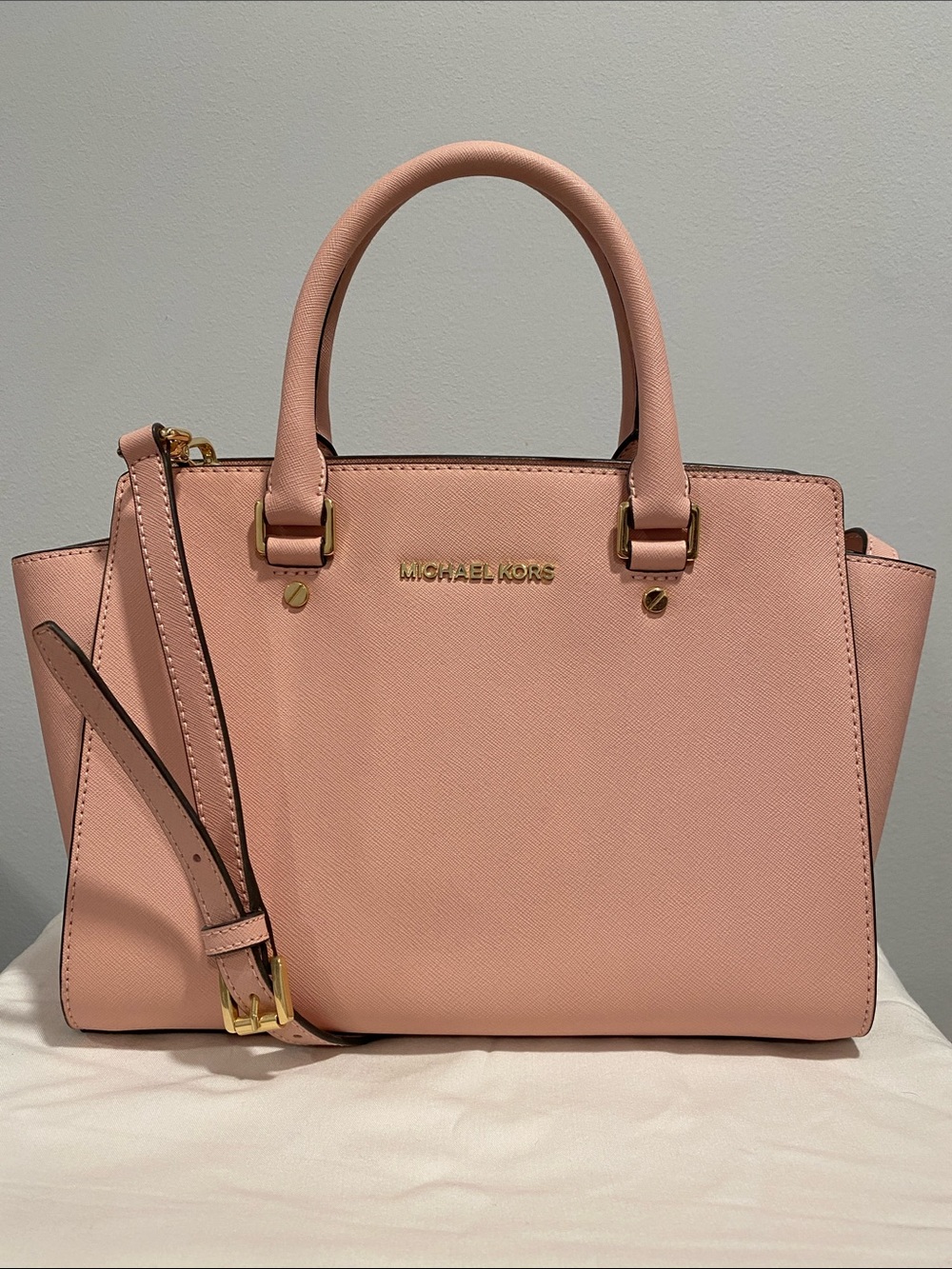 Michael Kors Blush Pink Saffiano Satchel with Gold Hardware